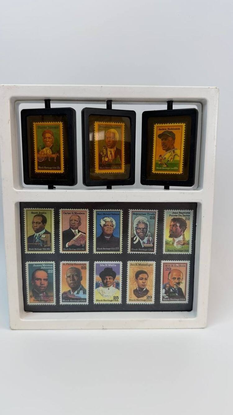 Vintage Black Heritage USPS Stamp Display Frame Harriet Tubman Robinson Joplin